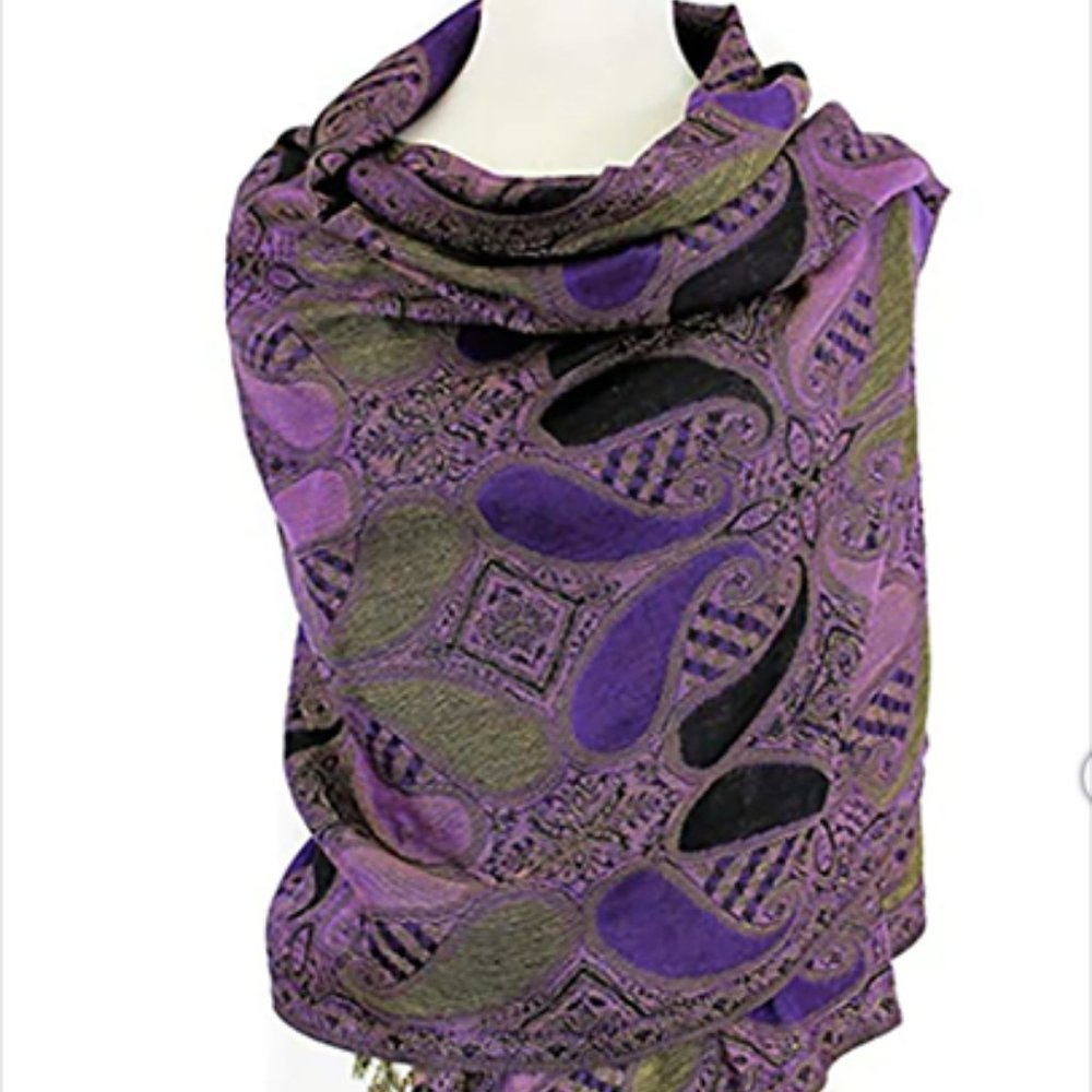 Purple Black Paisley Pashmina Scarf Shawl Wrap / Rave Scarves Women Accessories - Picture 2 of 7